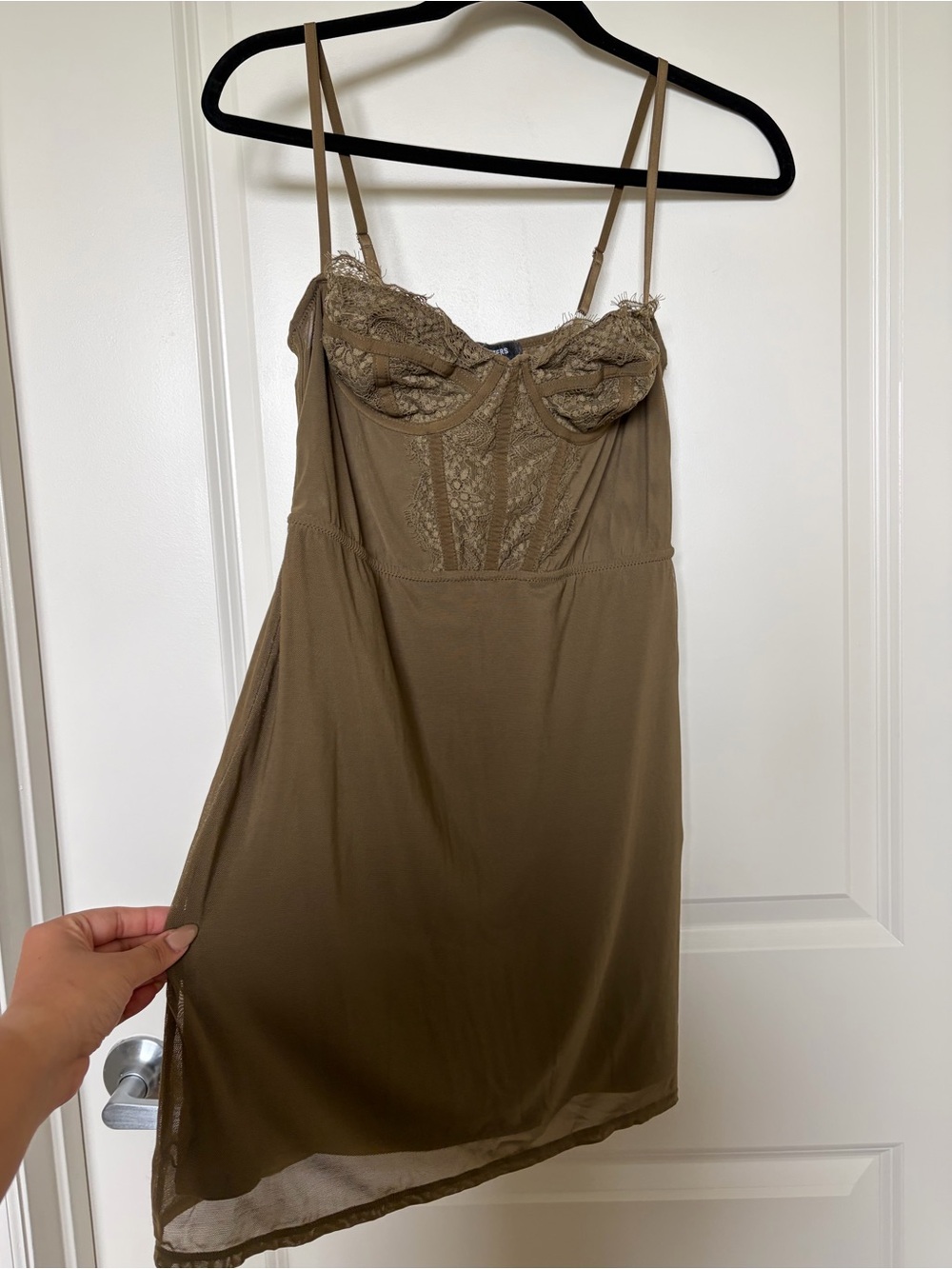 Urban Outfitters Olive Lace-Trim Slip Dress - Picture 2 of 8
